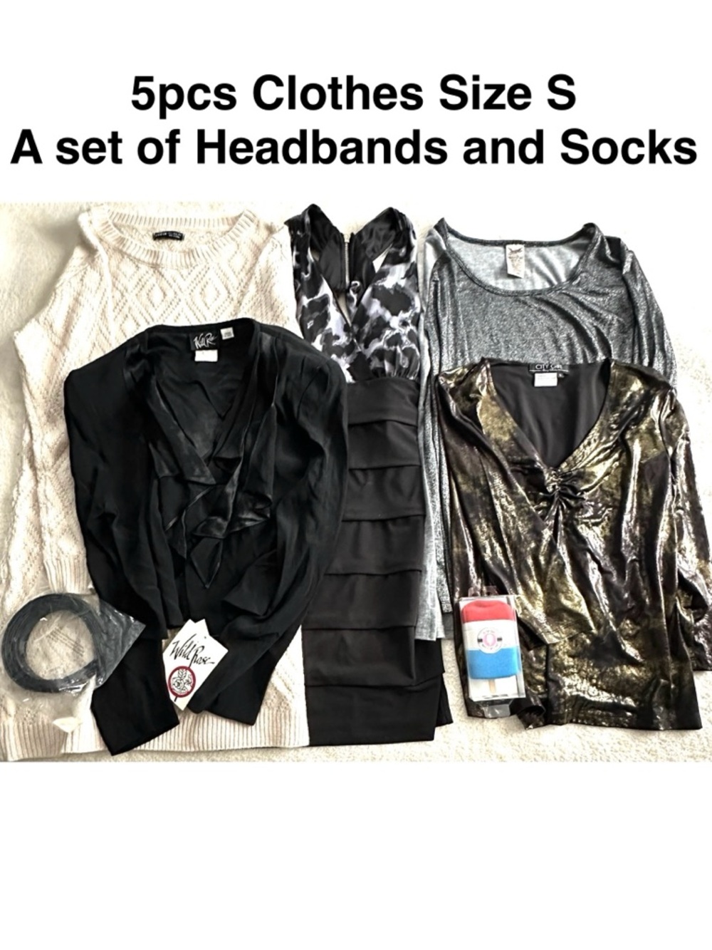 5pc Women's Clothing Bundle Lot Dress Tee Top Headbands Socks
